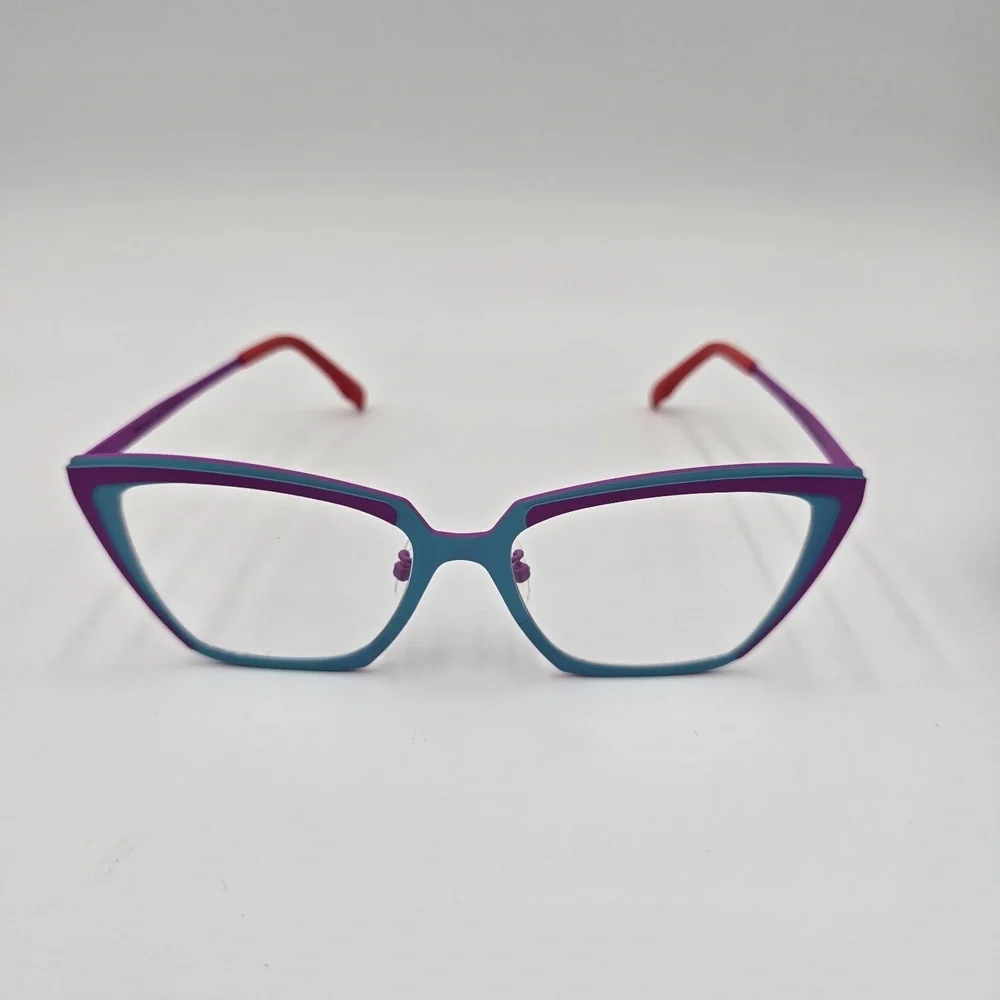 Fonex Titanium Eyeglass Frames Cat Eye Women 56-17-150 Purple Blue Red W/ Case‎